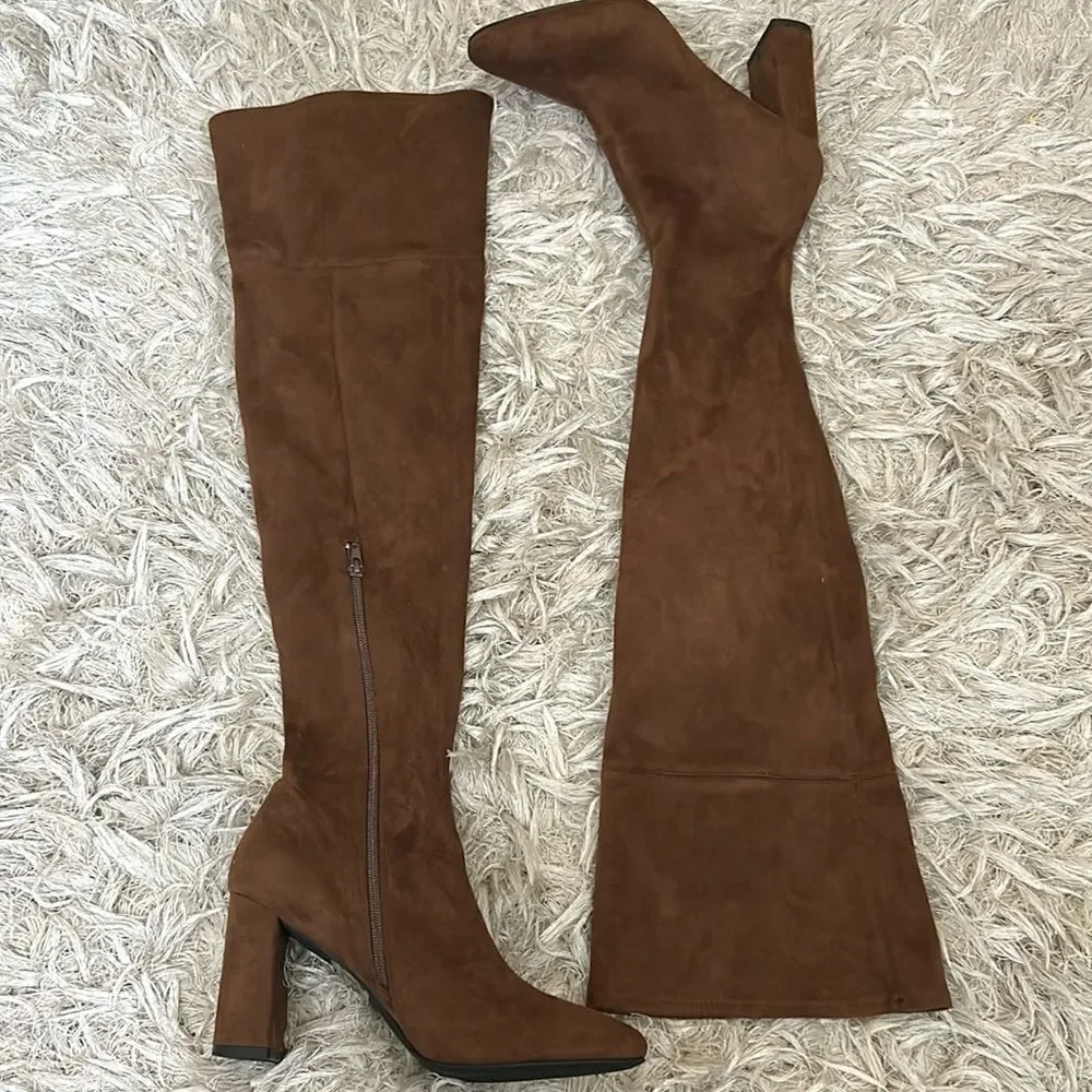 NWOB Jeffrey Campbell Parisah-2 Over The Knee Heeled Boots Brown Suede Sz 9